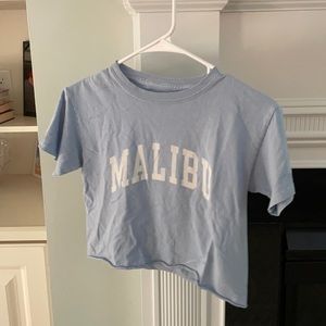 Brandy Melville cropped “Malibu” tee. Baby blue. Size xs